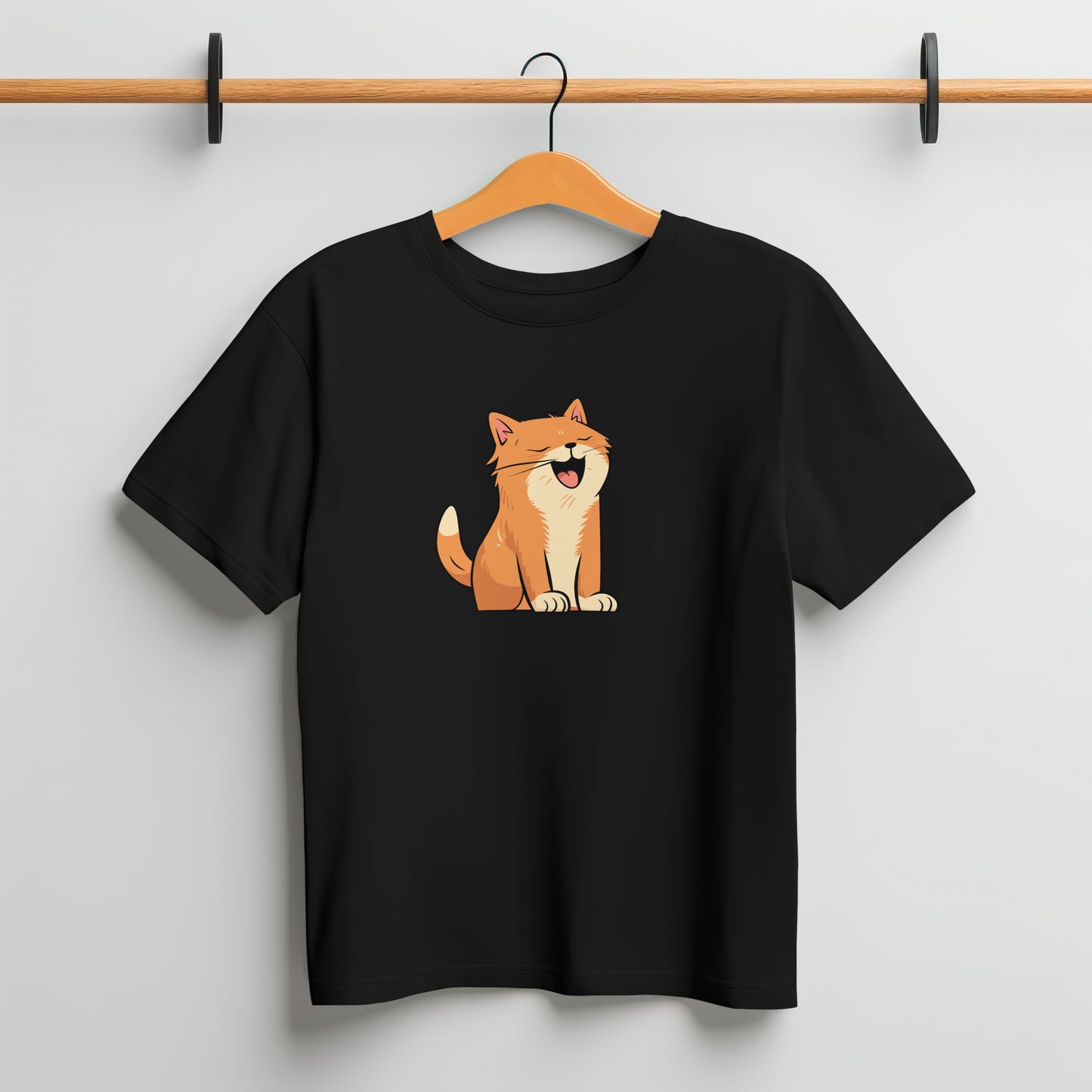 Cute Cat Printed Black Genshae T-Shirt for Women | Soft Cotton Tee | Relaxed Fit | Quirky Graphic for Cat Lovers